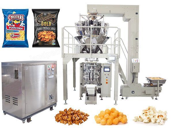 Автоматическая азотная вертикальная упаковочная машина для закусок из картофельных чипсов с мульти-головочным дозатором